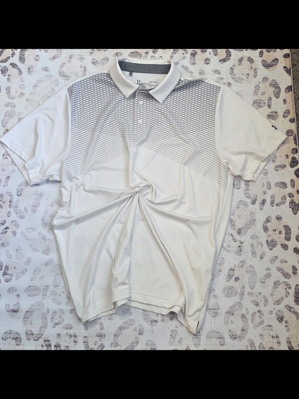 Under Armour White Polo with Gray Linear Chest Pattern